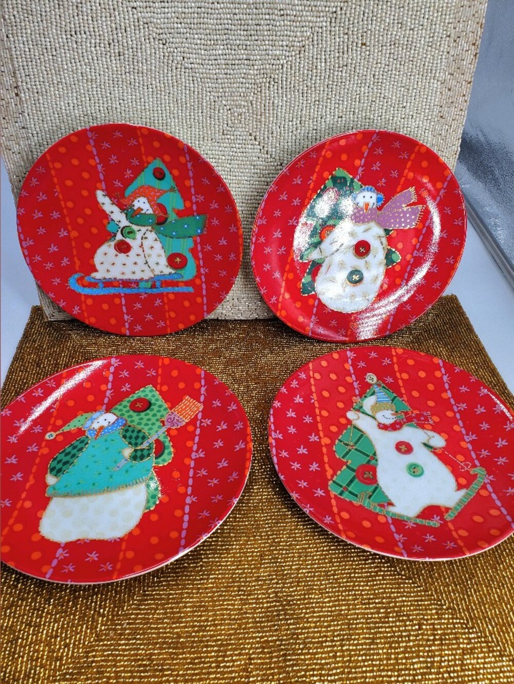 Set of 4 festive holiday dessert or salad plates by Design Design (C29)